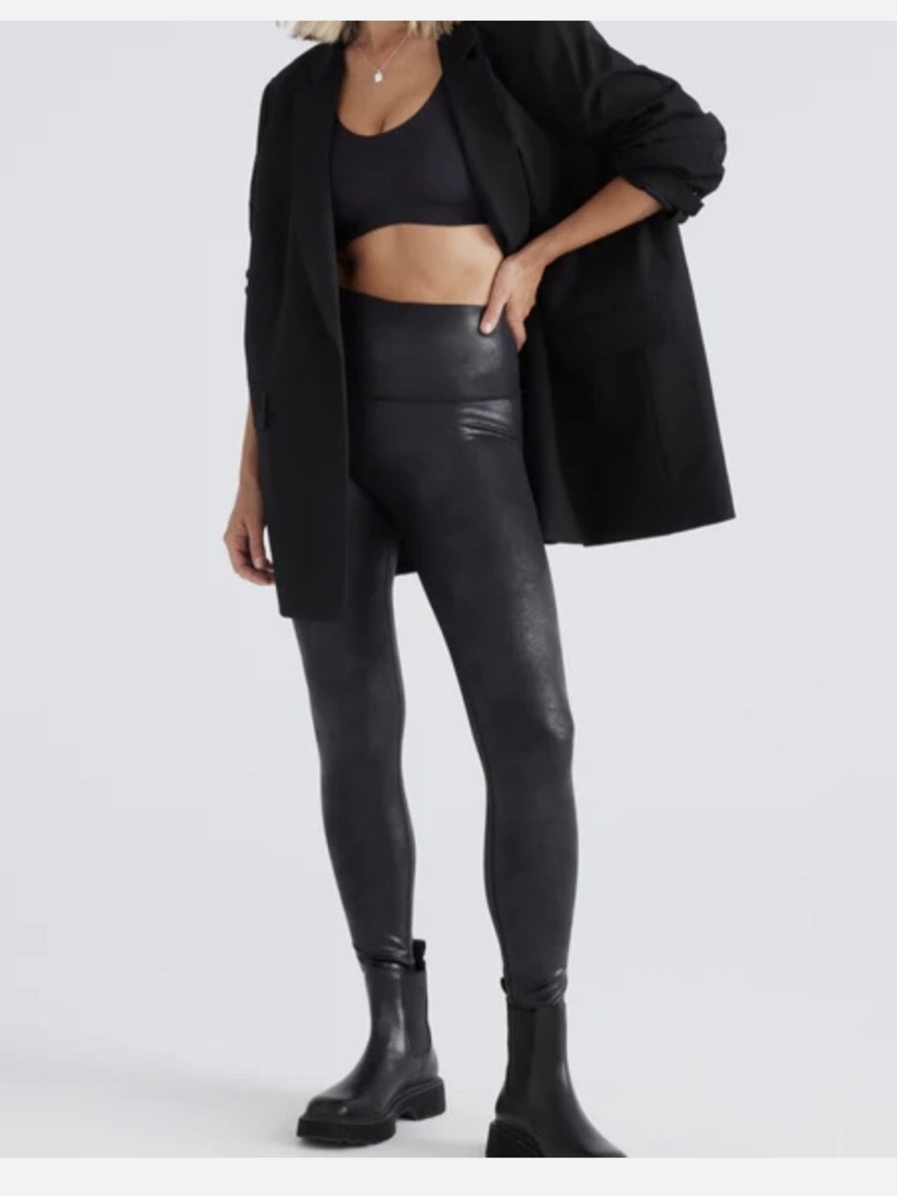 KNIX X BIRDS PAPAYA High-Waist Faux Leather Leggings - Black